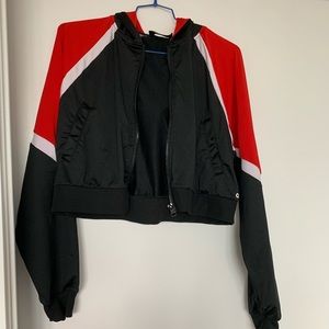 Colour block cropped zip-up hoodie